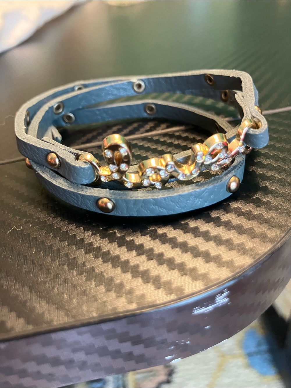 Leather Wrap Bracelet with Gold Accent - Blue